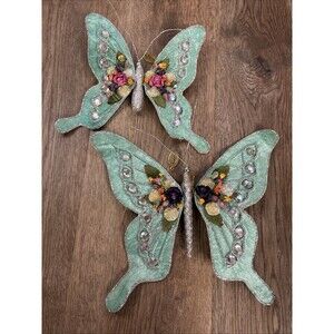 KATHERINE'S COLLECTION SEQUINED 2 BUTTERFLY CLIP ON ORNAMENT MINT/MULTICOLORS